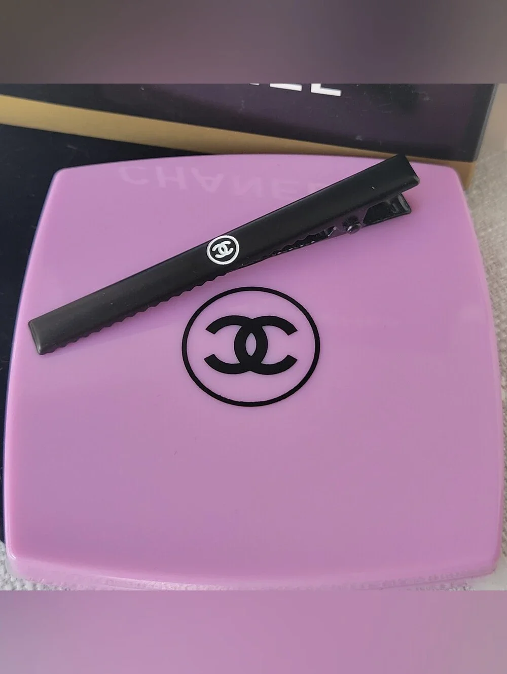 Chanel Compact Mirror with Hair Clip and EMPTY N° 5 Sample